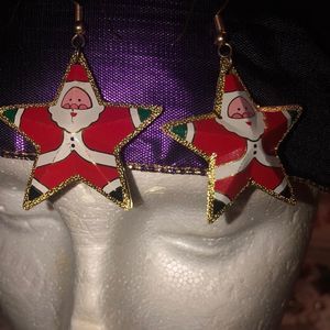 Ma’am Christmas Santa earrings in a star shape bright and trimmed in gold